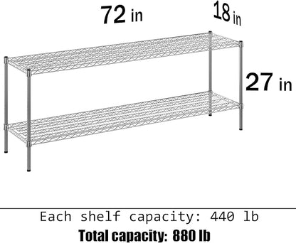 18" Deep x 72" Wide x 27" Height Wire Shelving Kit | 2-Tier | NSF Commercial Storage Rack Unit
