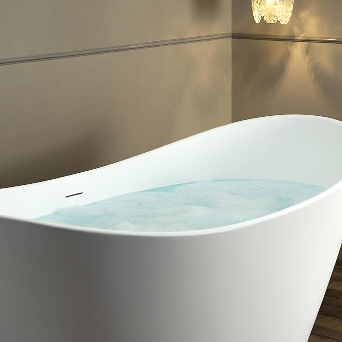 WOODBRIDGE 67 in. x 31.5 in. Stone Resin Luxury Contemporary Solid Surface Freestanding Bathtub in Matte White