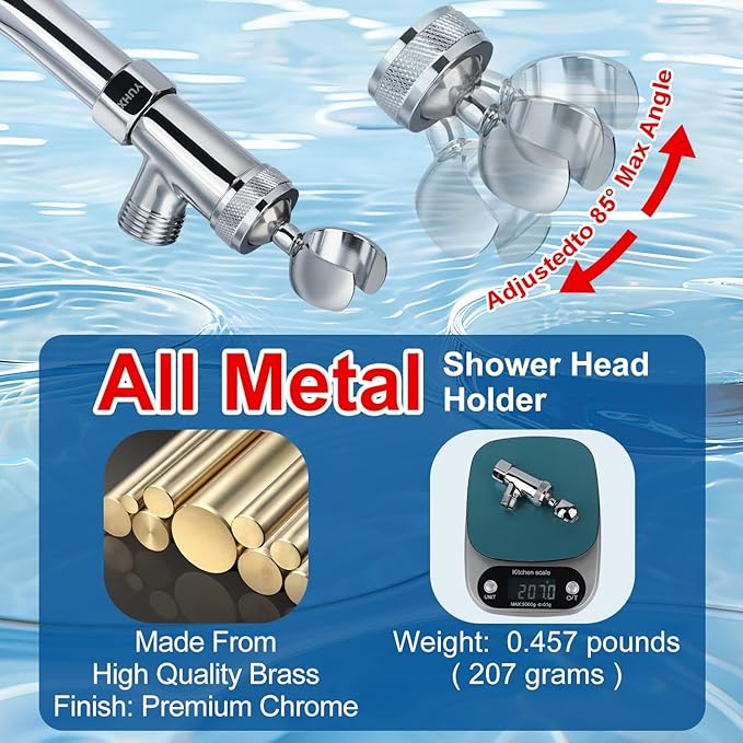 Shower Head Holder All Metal, Brass Adjustable Shower arm Bracket for Handheld, Hand held Showerhead Holder (B-Style Shower Arm Mount Premium Chrome