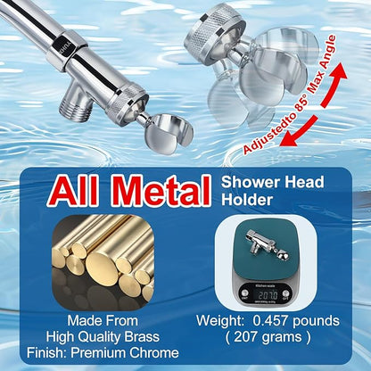 Shower Head Holder All Metal, Brass Adjustable Shower arm Bracket for Handheld, Hand held Showerhead Holder (B-Style Shower Arm Mount Premium Chrome