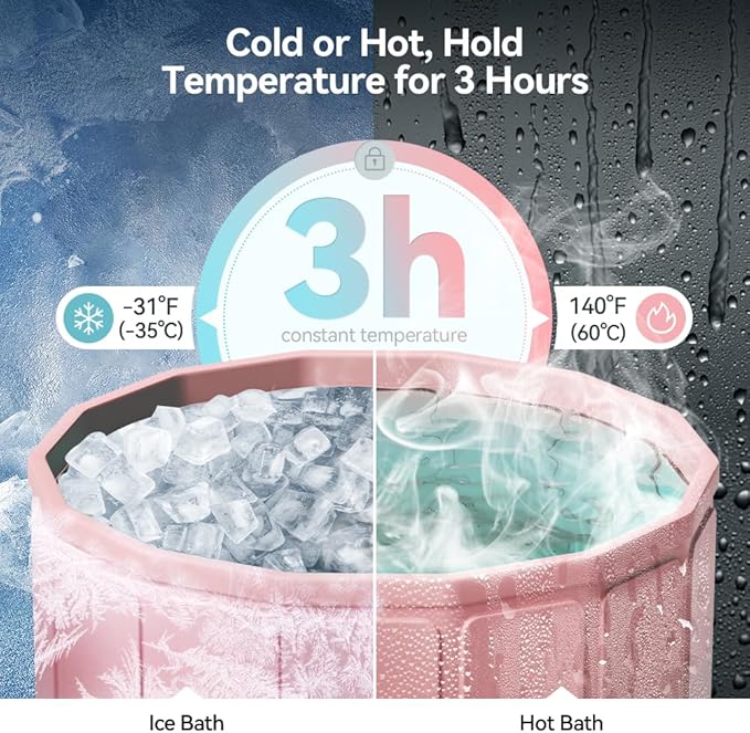 Portable Foldable Ice Bath Tub, Large Size 77 Gal, Fast Muscle Recovery, Home Outdoors Gyms, Quick Opening without Installation, No Water Leakage (Ice/Hot Universal)