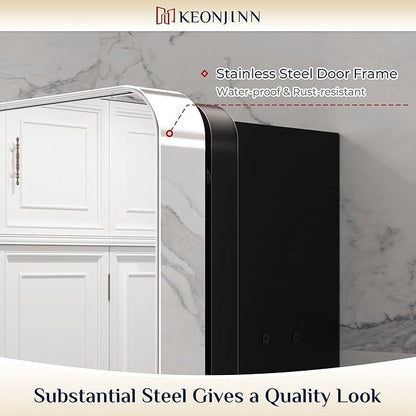 Keonjinn 24 x 32 Inch Chrome Recessed Medicine Cabinets, Bathroom Mirrored Medicine Cabinet, Silver Stainless Steel Framed, Adjustable Shelves, in Wall or Surface Mount, Sturdy & Heavy, Farmhouse