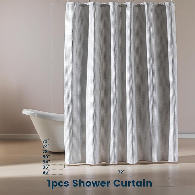 SLEEP ZONE Shower Curtain Liner, Waffle Shower Curtains for Bathroom, Heavy Duty Thick Fabric Shower Curtains - 285GSM Luxury Weighted Polyester Bath Curtain, 72" × 72" (Pure White)