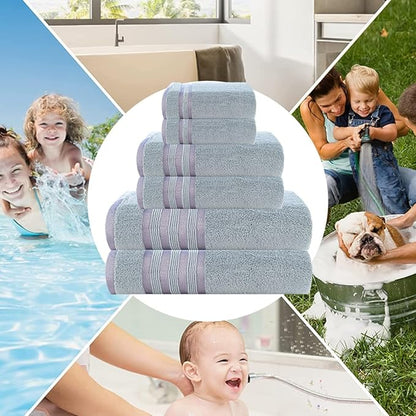 CASA COPENHAGEN Zero Twist, 6 Pieces Set 100% Cotton 0" Twist Towel Set- Grey Violet, 600 GSM, 2 Bath, 2 Hand, 2 Washcloths Made from Egyptian Cotton, Ultra Soft Luxury Towels for Bathroom