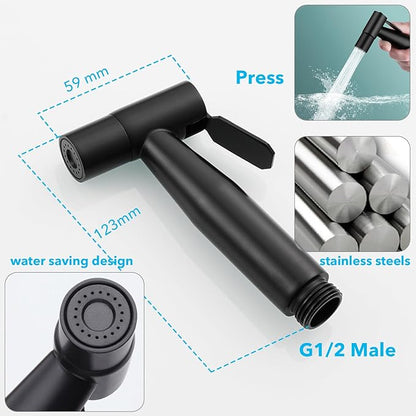 Sink Faucet Sprayer Set, Handheld Bidet Sprayer for Toilet, Metal Sprayer, with M22 M24 G1/2 Adapters and 3m Hose for Kitchen Sink, Bathroom or Toilet, Matte Black. (Faucet Not Included)