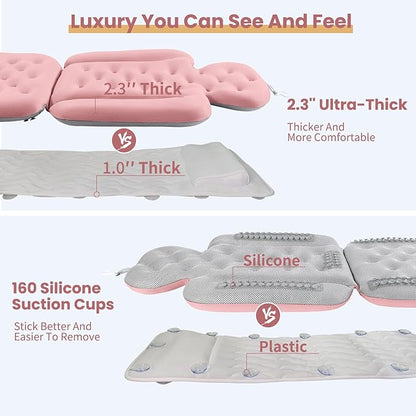 Bath Cushion, Full Body Bathtub Pillow with 160 Suction Cups, Bath Mat for Head and Neck Support, with Laundry Bag (Light Pink, 56.2" x 16.2")