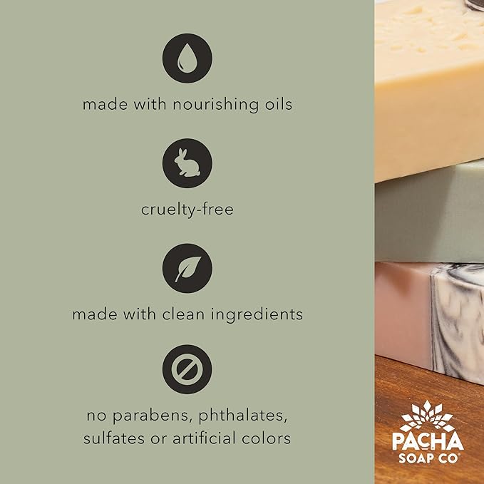 Pacha Soap Co. Bar Soap, Pacha Peaces Calm Bundle - Essential Oil All Natural Handcrafted Soap Sampler, Body, Face, and Hand Wash, Moisturizing and Cleansing Healthy Handmade Bar Soap 2-pack