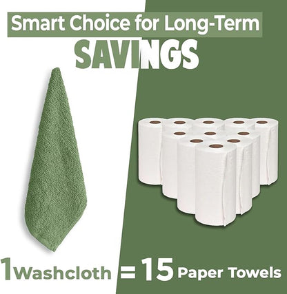 DAN RIVER 24 Pack Wash Cloths for Showering [12x12] - 100% Cotton Washcloths Premium Quality Flannel Face Cloths for Bathroom, Highly Absorbent and Soft Feel Wash Clothes, Sage Green