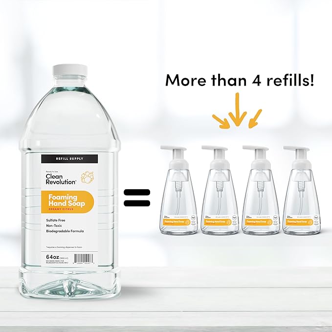 Clean Revolution Foaming Hand Soap Refill Supply Container. Ready to Use Formula. Dreamy Citrus Fragrance, 64 Fl Oz - Made in USA