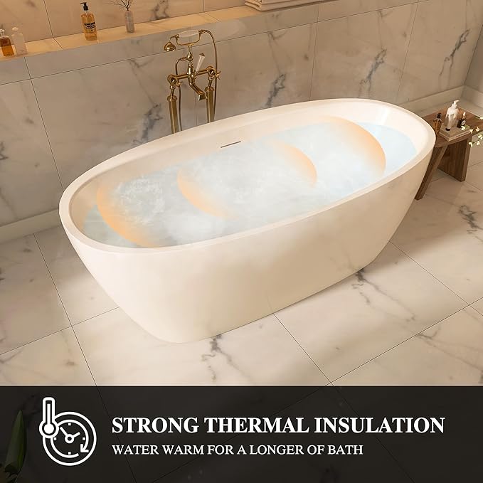 67" Acrylic Free-standing Bathtubs for Bathroom, Soaking Tub, Stand Alone Tub, UPC Certified Slotted Overflow and Pop-up Drain, Tap Deck Bathtub