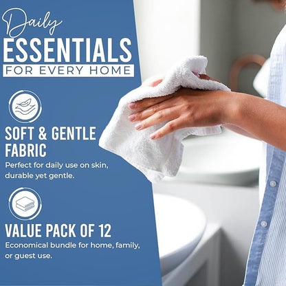 DAN RIVER 12 Pack Wash Cloths for Showering [12x12] - 100% Cotton Washcloths Premium Quality Flannel Face Cloths for Bathroom, Highly Absorbent and Soft Feel Wash Clothes, M Blue