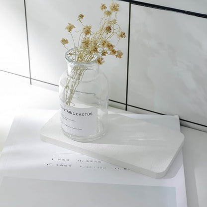 2 Pcs Water Absorbing Stone Trays, Kitchen/Bathroom Sink Soap Dish, Diatomite Tray Used for Hand Soap & Cosmetic Bottles in The Modern Home, 3.15" W x 6.3" L, White
