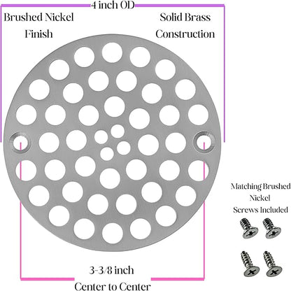 4inch Screw-in Drain Cover, Brushed Nickel Shower Drain Cover -Stainless Steel -Shower Drain Strainer -Brushed Nickel Shower Drain -Round Floor Drain Cover -Screws Included