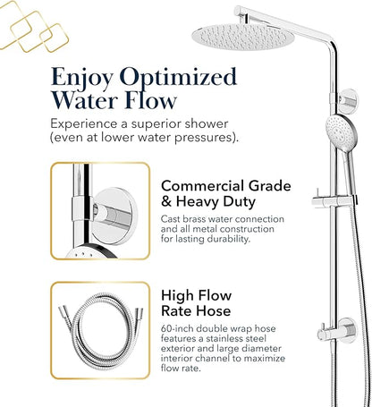 BATH ROYALE Rain Shower Head & Detachable Handheld Spray Combo, Easy Install & 3 Spray Modes, Brushed Nickel