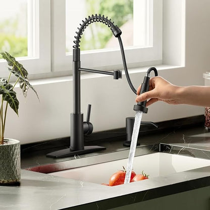 Smart Touch On Kitchen Faucet, 3 Modes Pull Down Sprayer, Sensor Activated, Ceramic Disc Valve, 360-Degree Rotation, 1 or 3 Hole Deck Plate. 10-Year Warranty. (KW-62R, Black)