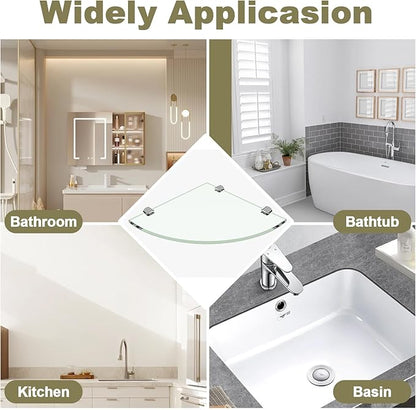2-Pack Glass Corner Shower Shelves,Wall Shelf Bathroom for Storage,5/16" Tempered Glass,Shower Caddy Organizer,Shelf Holder for Wall Corner, Bathroom, Living Room