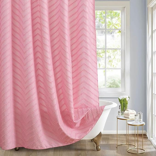 Pink Boho Shower Curtain Pretty Cute Shower Curtain Tufted Chervon Textured Modern Minimalist Striped Shower Curtains Pink, 72 x 72