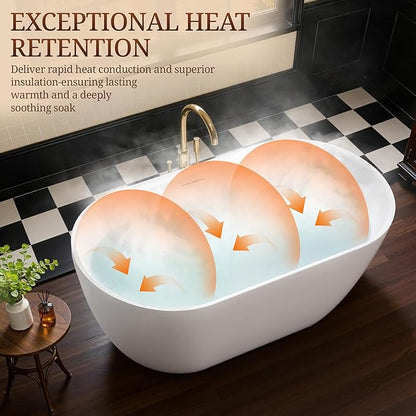 59" Acrylic Freestanding Bathtub, Deep Soaking Tub with Integrated Overflow and Drain, Oval Stand Alone Tub, Modern Bathtubs for Bathroom, cUPC Certified(Glossy White)