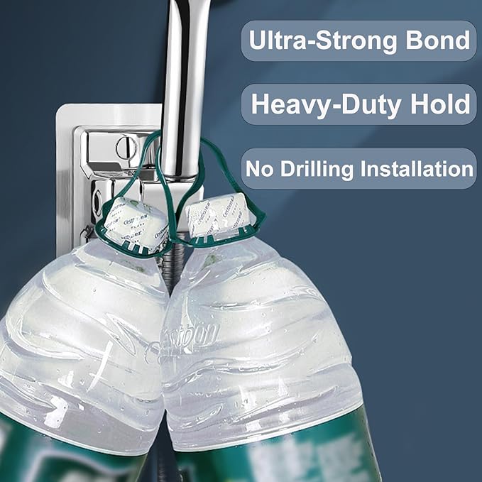 360° Adjustable Shower Head Holder, Handheld Shower Head Holder with Strong Adhesive, Waterproof, No Drill Wall Mount with Adhesive Hooks for Bathrooms, Heavy Duty Hooks for Walls, No Damage