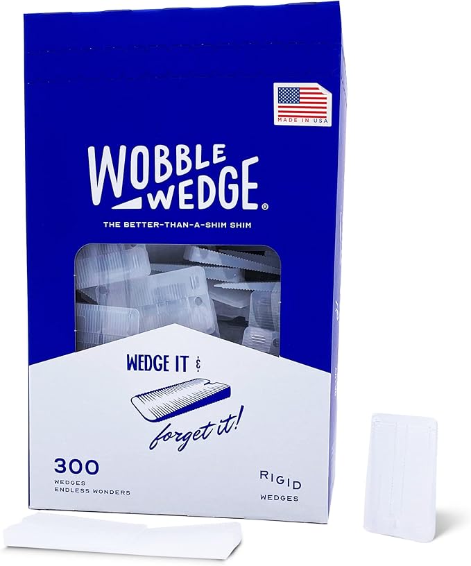 WOBBLE WEDGES The Original Rigid Plastic Shims, Heavy Duty Leveling Wedges for Furniture, Tables, Toilets, Home Improvement & Work Projects, Transparent Leveling Feet, Made in USA, 300Pack