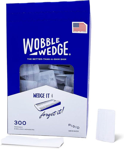 WOBBLE WEDGES The Original Rigid Plastic Shims, Heavy Duty Leveling Wedges for Furniture, Tables, Toilets, Home Improvement & Work Projects, Transparent Leveling Feet, Made in USA, 300Pack