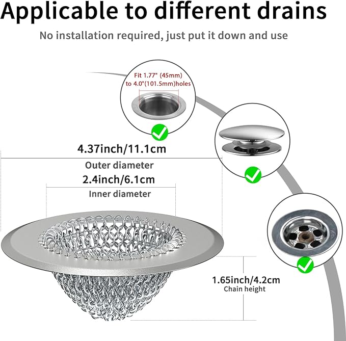 Shower Drain Hair Catcher, Fast Drainage Bathtub Drain Hair Catcher, Easy Clean Hair Catcher Shower Drain, Upgraded 304 Stainless Steel Shower Drain Cover for Bath Regular & Pop-up Drain (Light Gray)