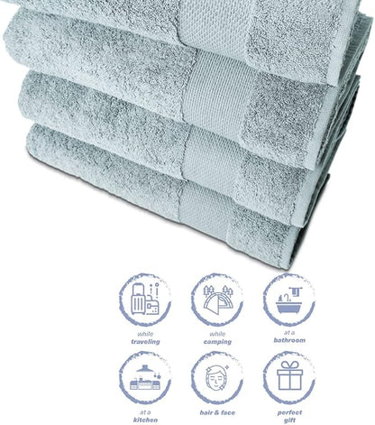 Hencely Premium Bath Towel Set of 4-28x58 Inches - High Absorbency, Quick Drying - 100% Soft Turkish Cotton Towels - Ideal for Home, Bathroom, Hotel, Spa, and Gym - Water Green