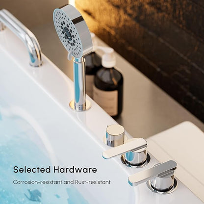 Homary Walk-In Bathtub for Seniors with Hydrotherapy Massage - Air Bubble Jets Bathtub, LED Chromatherapy Light, Thermostatic Faucet, Built-In Seat & Grab Bars, 3-Sided Apron Safety Tub for Elderly