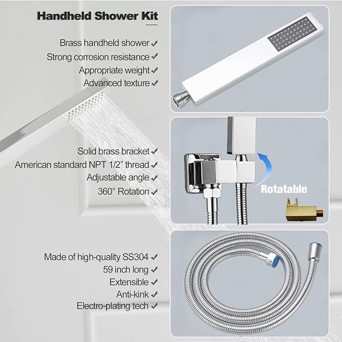 Rain Shower System Set with 10 Inch Large Shower Head High Pressure 2 Function Recessed Shower Valve Mixer Chrome Surface for Bathroom Remodel, Chrome
