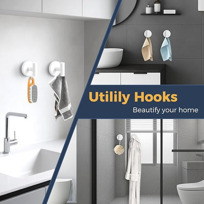 Heavy Duty Suction Cup Hooks for Glass Window,Tile,Mirror,Removable Shower Hooks for Inside Shower,Metal Towel Hooks for Bathroom,4 Pack(White)
