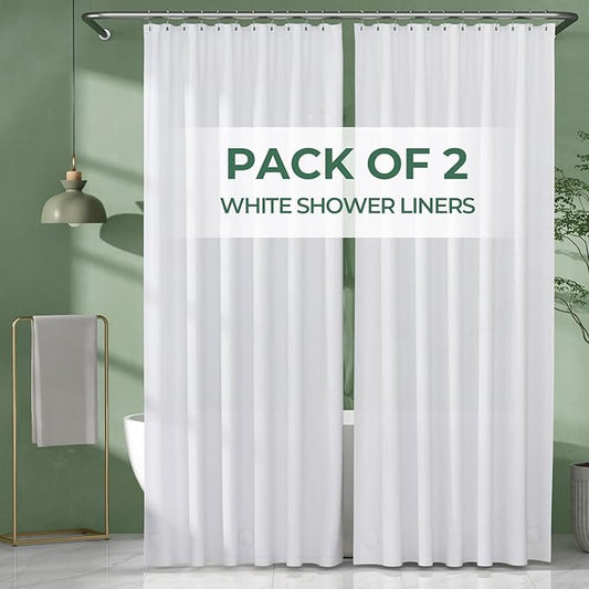AmazerBath Shower Curtain Liner 2 Pack, 72 x 84 Inches PEVA Plastic Shower Liner with 3 Weighted Stones and 12 Rustproof Metal Grommet, Lightweight Waterproof Shower Curtain - White