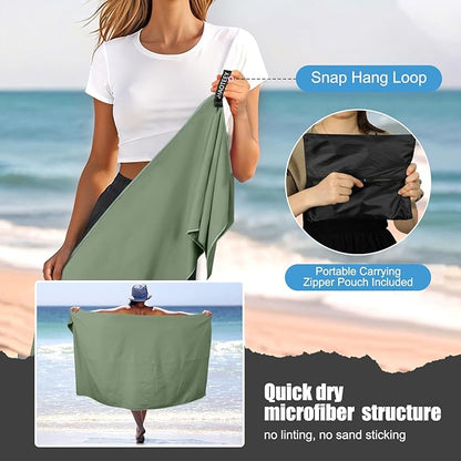 Quick Dry Travel Towel, 3 Sizes 1 Pack Camping Microfiber Towel, Lightweight Fast Drying Towels Set 60"x30", 30"x15", 15"x15" w/Bag for Gym, Beach, Hiking, Swimming, Army Green