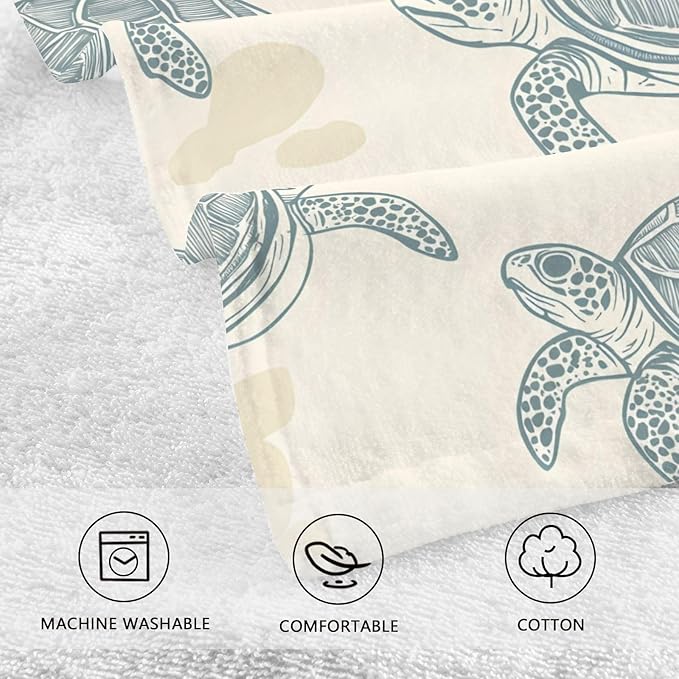 Sea Turtles Style Hand Towels for Bathroom Set of 2 Cotton Face Towel Soft Absorbent Bath Towels for Hotel Gym Spa Yoga Home Decorative, 16x28in