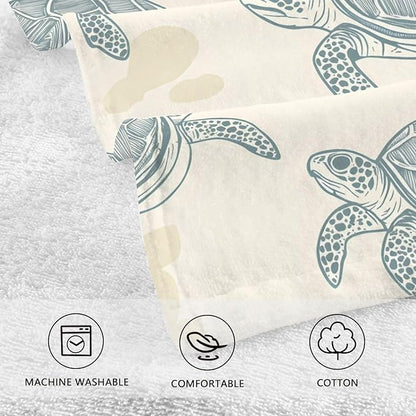 Sea Turtles Style Hand Towels for Bathroom Set of 2 Cotton Face Towel Soft Absorbent Bath Towels for Hotel Gym Spa Yoga Home Decorative, 16x28in