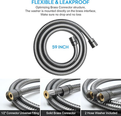 Shower Hose Extra Long 59 Inches Handheld Shower Head Hose with Brass Insert and Nut - Durable and Flexible - Gray