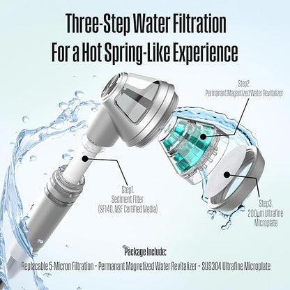 POSEION BT100 SW Filtered Shower Head – Handheld, High Pressure, Magnetized Sediment Filter, Ultrafine Water Stream, Spa-Like Comfort, Durable Build, Made in Korea