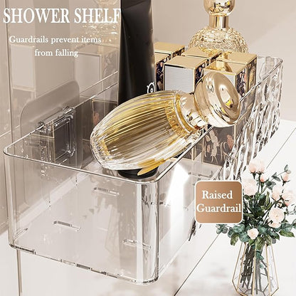4 Pack Wall Mounted Bathroom Caddy Organizer, Adhesive Shower Shelf for Inside Shower Caddy Plastic Bathroom Organizers and Storage with Bins for Makeup, Bath, Home Decor (Clear-4 Pack)