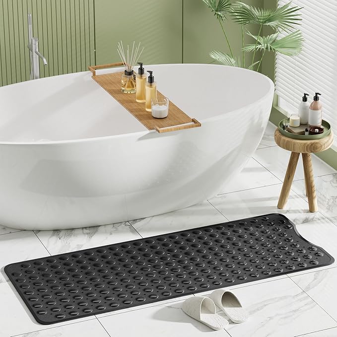 AmazerBath Shower Mat Non Slip 40 x 16 Inches, Shower Stall Mats with Suction Cups and Drain Holes, Non Slip Bath Mat for Tub for Elderly & Kids, Clear Black