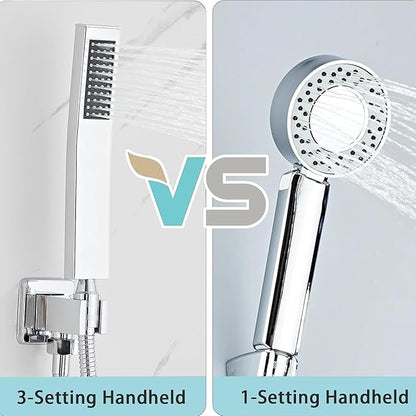 8 Inch Shower Faucet Set, Ceiling Mounted Rainfall Shower System with High Pressure Handheld Shower Head, Bathroom Mixer Rough-in Valve and Trim Shower Kit, Polished Chrome, with Tub Spout