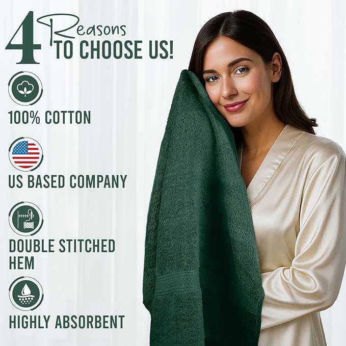 RIVERSIDE 100% Ring Spun Cotton Large Bath Towels Set of 4, 27 x 54 – Quick Dry, Soft & Highly Absorbent Towels for Shower & Bathroom – Luxury 600 GSM Towels for Home, Spa, Gym, Hotel, Hunter Green