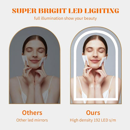 LED Bathroom Mirrors with Lights,24"x36"Black Arched Mirror for Bathroom,Fogless,3 Colors Dimmable,Anti-Fog,Wall Mounted Lighted Vanity Mirror,Gold