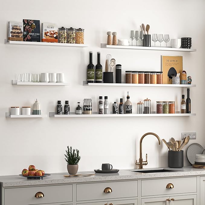 Heimlove Picture Ledge Shelf, Floating Shelves Set of 2, 16 Inch - White