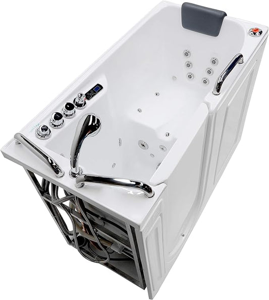 ANZZI Walk-In Whirlpool & Air Tub 27"x53" Left Drain, LED Lights, 30 Jets, Aromatherapy, Chromatherapy, Heater, Faucet & Handheld Shower, White Acrylic Spa Bathtub | 2753WILWD