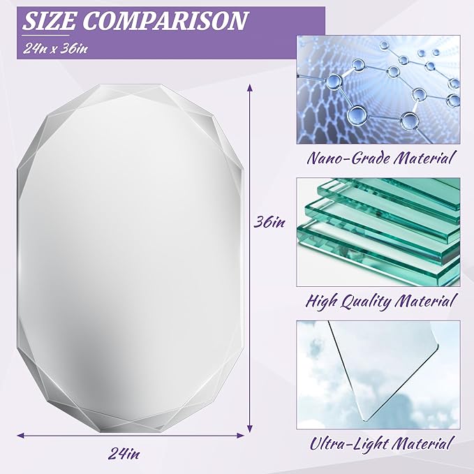Bathroom Mirror for Wall, 24" x 36" Oval Bathroom Vanity Mirror, Beveled Edge Frameless Wall Mount Vanity Mirror, Wall Mirror Decorative, Irregular Beveled Edge