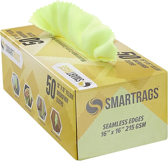 Arkwright Smart Rags in Box - (Pack of 50) Lint Free, Large Microfiber Cleaning Cloth, Scratch & Streak-Free, Dispensable Wash Towels for Cars, Kitchen, and Window Glass, Yellow