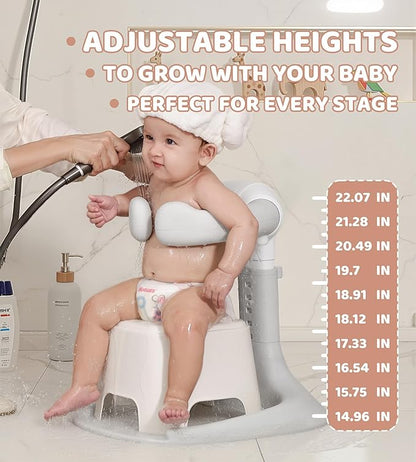 Baby Bath Stand, Foldable Standing Bathtub for Baby, Shower Stand and Bath Support for Infants and Toddlers (6–36 Months), Non-Slip Adjustable Baby Standing Support, Pink