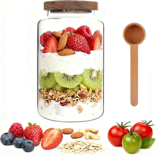 Large Glass Coffee Storage Jar with Lids Spoon Thicken Glass Coffee Canister Borosilicate Glass Food Containers for Ground Coffee Beans Nut Pasta Sugar Candy Spice Rice Loose Tea (2800ml/94oz)