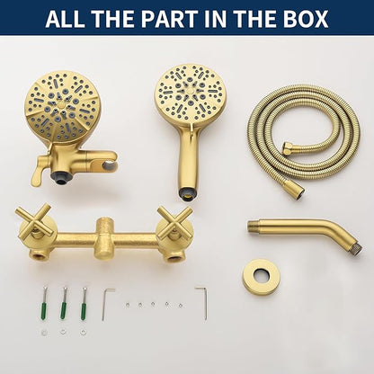 2 Handle Shower Faucet Shower System Complete 2 in 1 Shower Combo Set with Handheld Showerhead Shower Trim Kit Wall Mounted Shower Fixtures Brushed Gold