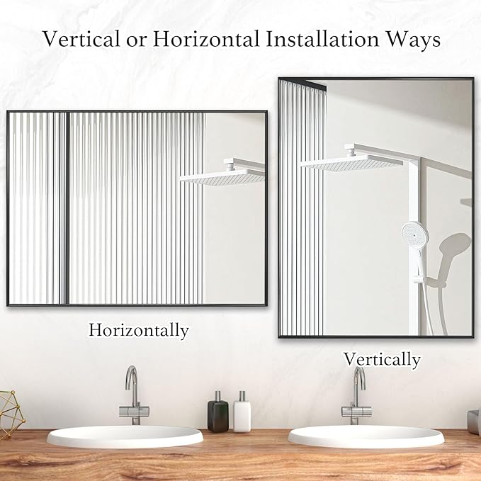 26x36 Inch Black Bathroom Mirror, Copper-Free Mirror, Aluminum Alloy Frame Vanity, Rectangle Wall Mounted Modern Mirror for Bedroom/Living Room/Porch Horizontal or Vertical