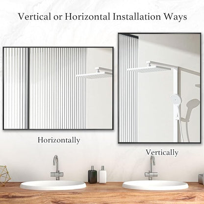 26x36 Inch Black Bathroom Mirror, Copper-Free Mirror, Aluminum Alloy Frame Vanity, Rectangle Wall Mounted Modern Mirror for Bedroom/Living Room/Porch Horizontal or Vertical